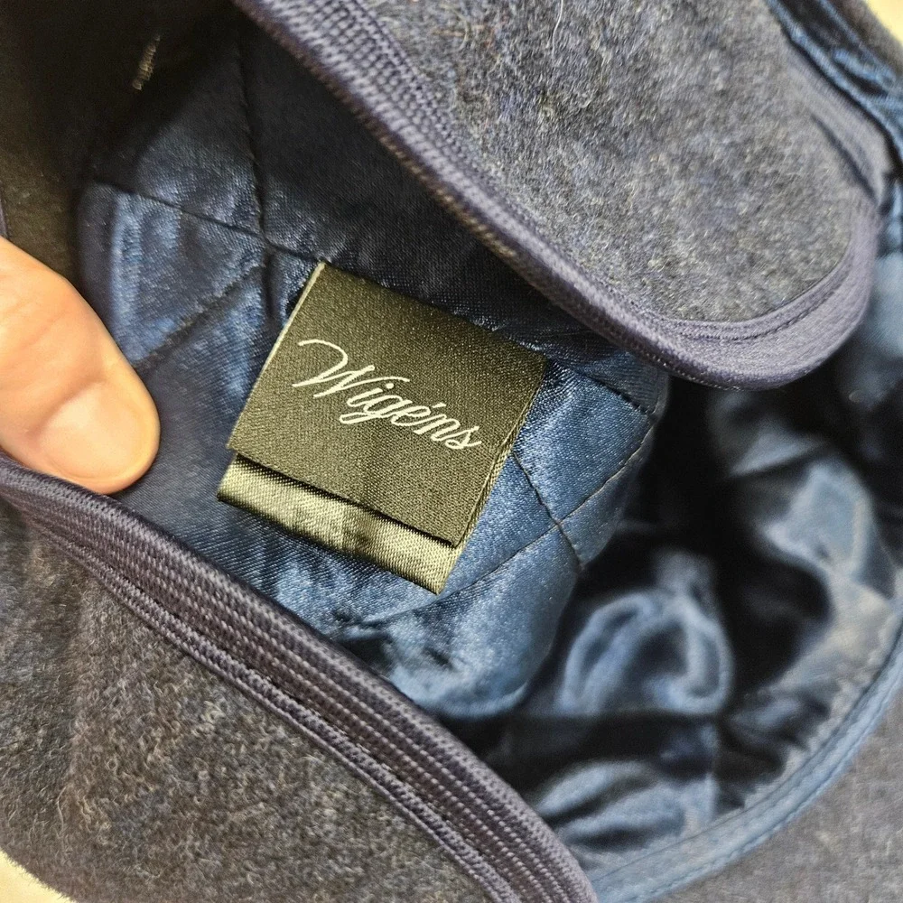 Wigens Baseball Cap Mens 7 1/8 Navy Blue Wool Earflaps Melton Swedish Designer‎